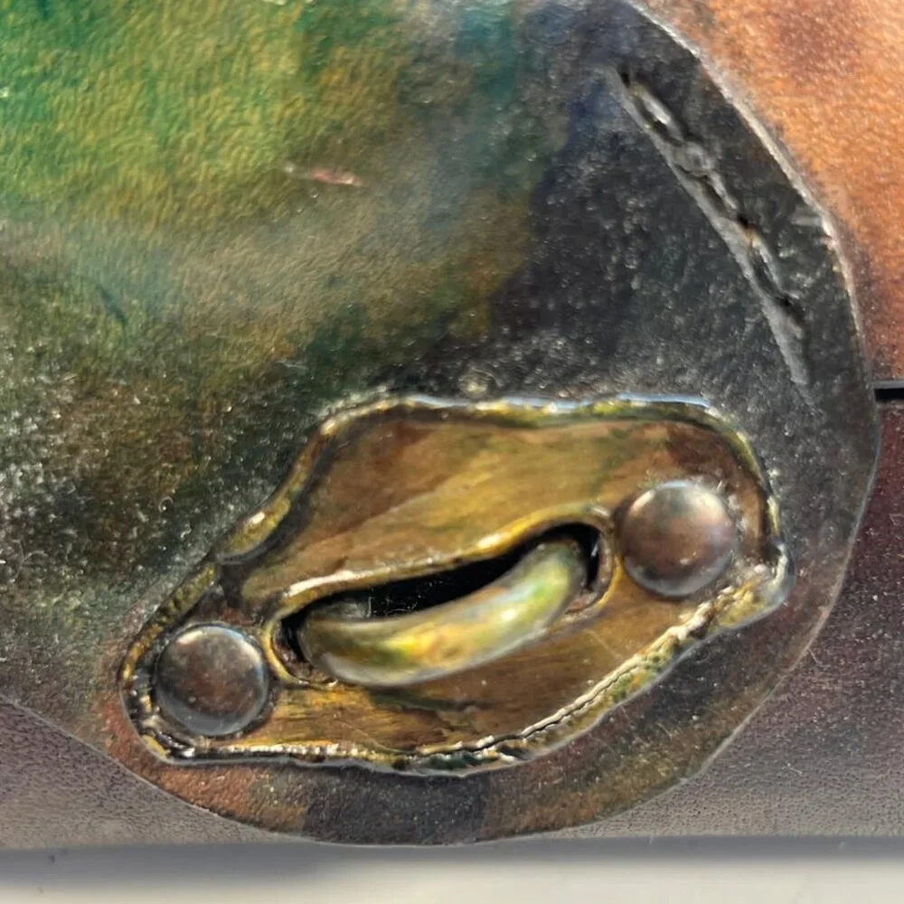 Vintage Leather Case with Unique Decorative Metal Detailing Collectible Box - Picture 2 of 3